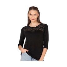 Kadın Transparan Yaka Garnili Bluz Siyah 25250 SIYAH