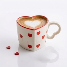 Kalp Tasarımlı El Yapımı Seramik Kahve Kupası Sevgiliye Hediye Çay Ve Kahve Mug Kupa - 300 Ml Beyaz - Çok Renkli