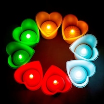Kalpli Led Işıklı Mum Kırmızı Mum Yeşil Mum Beyaz Mum Sarı Mum Heart Led Light Multi Colors 48 Adet Renkli
