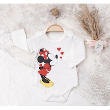 Trendimizbir Kalpli Minnie Mouse Baskılı Çıtçıtlı Bebek Zıbın-4166 - Beyaz