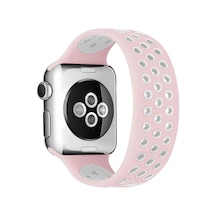 Hnrlıshp Newface Apple Uyumlu Watch 42mm Ayarlı Delikli Silikon Kordon - Pembe-beyaz