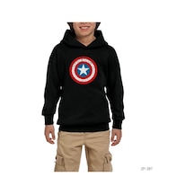 Captain America Kalkan Siyah Çocuk Kapşonlu Sweatshirt Siyah