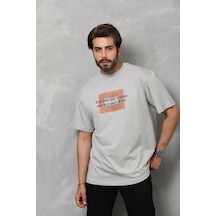 Assema Erkek Baskılı T-shirt Kısa Kol Bisiklet Yaka Regular Fit Rahat Kalıp Tişört - Gri Çok Renkli