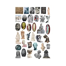 35 Adet Heykel Art Sanat Sticker Seti - Etiket Seti Scrapbook Bullet Journal Çok Renkli