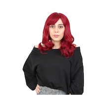 Dalgalı Perçemli Orta Boy Fiber Sentetik Peruk - Kızıl Diğer