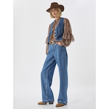 Koton Düz Uzun Paça Kot Pantolon Çift Bel Detaylı Normal Bel - Straight Jean Orta İndigo 5wal40109md İndigo
