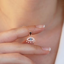 Göz Modeli Zirkon Taşlı Rose Gold Kaplama Gümüş Kolye Gümüş
