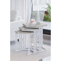 Tokyo 3'lü Zigon Sehpa Beyaz Metal - Beyaz Mermer Tabla