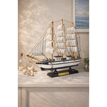 Kişiye İsme Özel Büyük Boy El Yapımı Ahşap Yelkenli Gemi Maketi 33 X 33 Cm Premium Hediye 531 F