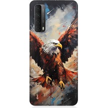 Huawei P Smart 2021 Uyumlu Silikon Kılıf Beyaz Başlı Siyah Kartal