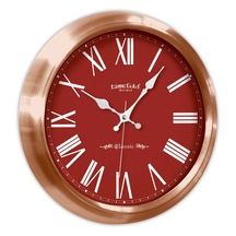 Bakır Renkli Metal Çerçeveli Salon Kırmızı Duvar Saati 34 cm