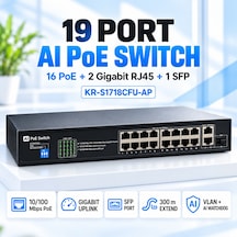 Kr-s1718cfu-ap 19 Port Aı Poe Switch 16 Poe, 2 Gigabit Rj45 Uplink Ve 1 Sfp