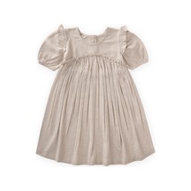 Cigit Robadan Fırfır Büzgülü Poplin Elbise 2-7 Yaş Naturel Krem