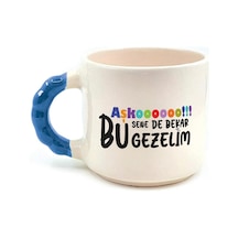Mor Mürekkep Aşkoooooo Baskılı Mavi Kulplu Boncuk Kupa