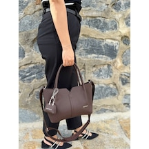 Just Polo Kadın Orijinal Just Polo Yumuşak Deri Ayarlanabilir Askılı Lüks El Ve Omuz Çantası Shoulder Bag Kahverengi