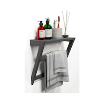 Matkap Gerektirmeyen Ahşap Banyo Rafı Ve Havluluk - 50x40 Cm - Yapışkanlı Duvar Rafı Gri