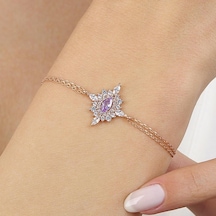 Mia Vento Lila Taşlı Hanedan Nişanı Rose Renk Vintage Gümüş Bileklik
