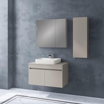 Denko Etna 80 Cm Mdf Kül Gri Banyo Dolabı Takımı Ve Boy Dolabı Gri