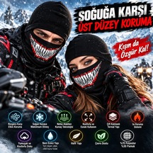 Bezos Unisex Tam Yüz Balaklava Diş Desenli Kışlık Maske Nefes Alan Esnek Kask Altı Boyunluk Yumuşak Viskoz Agc Siyah