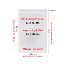 13x15+5 Cm. 13x20 50 Adet Şeffaf Bantlı Yapışkanlı Opp Poşet