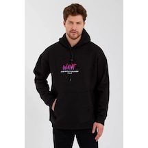 Modi Green Modern Sanat Baskılı Erkek Siyah Üç İplik Kapüşonlu Sweatshirt