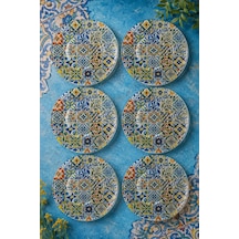 6 Lı Cam Çay Tabağı Renkli Çini Desenli 12 Cm, 6 Adet Çay Tabak Çok Renkli