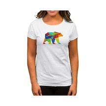 Bear Color Mozaik Beyaz Kadın Tişört Beyaz