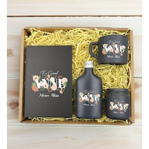 Bk Gift Kişiye Özel İsimli Dtf Anne Temalı Antrasit Defter & Kahve Fincanı & Kolonya & Mum Hediye Seti-4, Anneye Hediye, Anneler Günü Hediyesi Kobitme