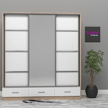 Sürgülü Kapılı 3 Çekmeceli Gardırop Mdf Sis Gri