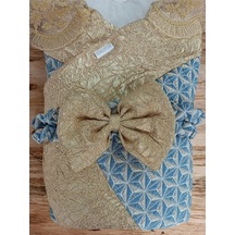 Dantelli Lüks Bebek Kundağı Unisex Bebek Dış Kundak Battaniyesi Hastane Çıkışı Mevlütlük Hediyelik Knd45401 Altın