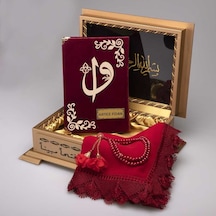 Şal + Tesbih + Kuran Hediye Seti (Hafız Boy. Kadife. Bordo) N11.3157