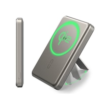 5000 Mah Taşınabilir Şarj Cihazı Halolock Qi2 Kickstand Magsafe Standlı Powerbank - Titanium Titanyum