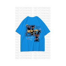 Nevermind Unisex Kadın Erkek Ny-me Özel Tasarım Sırt Baskılı Oversize Tshi Bebe Mavisi
