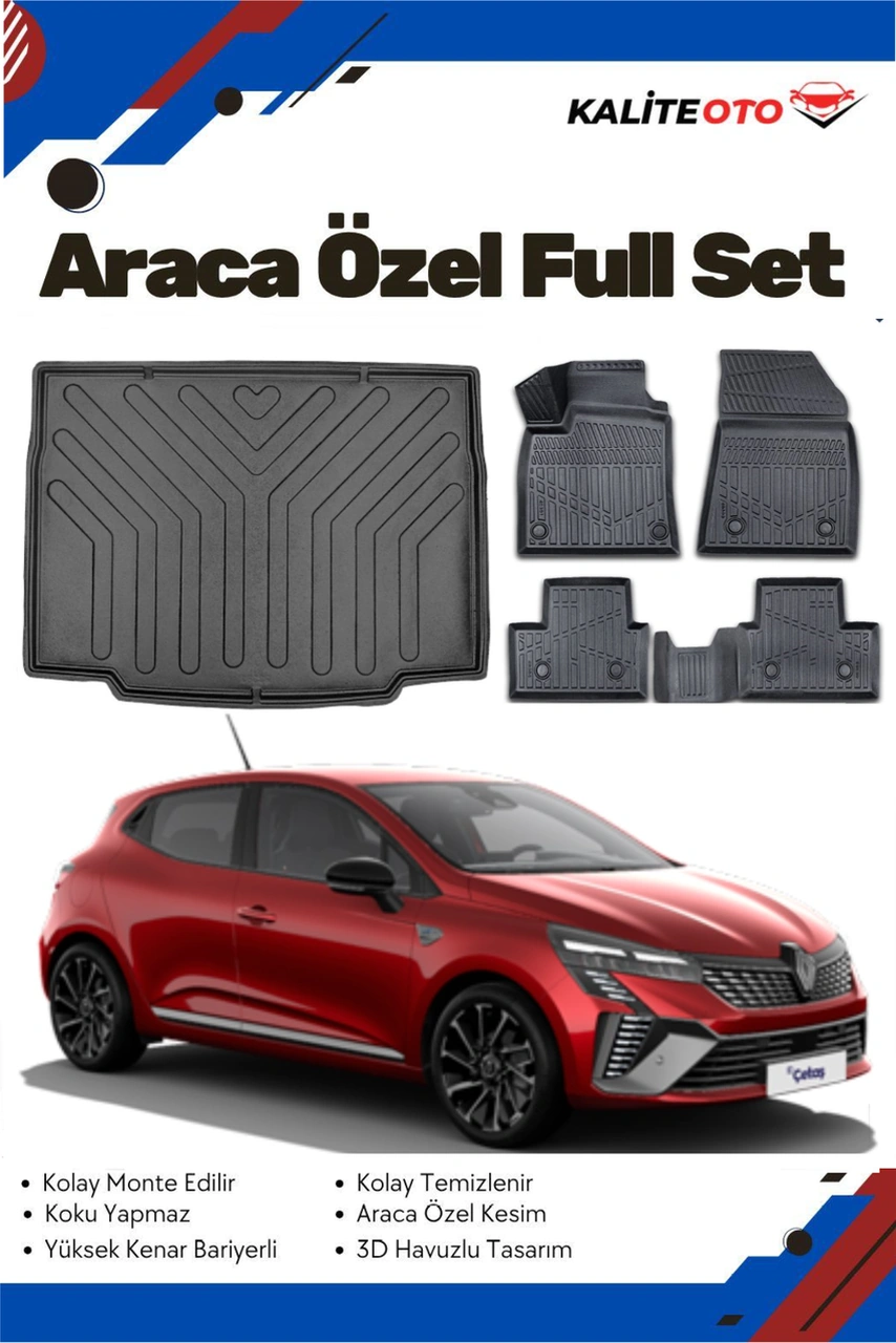 Renault Clio 5 2020-2021-2022-2023-2024-2025 Model Yumuşak Paspas+bagaj Havuzu Seti