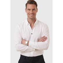 Rizzup Beyaz Slim Fit Kolay Ütülenebilir Açık Dik Yaka Likralı Erkek Gömlek 2602615