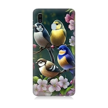 Samsung Galaxy A30 Uyumlu Mavi Sarı Ve Siyah Başlı Kuşlar Desenli Silikon Kılıf