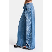 Itsbasic Kadın Mavi 2s6-24 Wide Leg Fit Bol Kesim %100 Koton Özel Tasarım Denim Jean