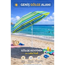 Çizgili Mavi-yeşil 170 Cm Ayarlanabilir Polyester Ekose Kumaş Plaj Şemsiyesi Yeşil-mavi-beyaz