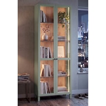 Yoda Temperli Cam Kapaklı Neon Led Işıklı Vitrin Büfe Kitaplık Ahşap Ayaklı 5 Raflı Sepet-ıhlamur Yeşili 183cm Yd6-sy Yeşil