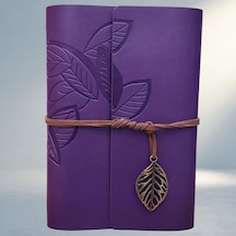 Şık Yaprak Desenli Deri Defter Mor Renkli Ajanda 103 Ivory