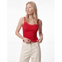 Koton Pamuklu Slim Fit Dikiş Detaylı U Yaka Halter Yaka Fitilli Atlet Kırmızı 6sak10246ek