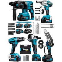 Dragro Alman DRG-5LST Kömürsüz 5 x 3 5'li Set Kırıcı Delici + Somun Sıkma + Taşlama Makinesi + Matkap + Dal Budama + 3 Akülü