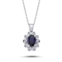 Lova Pırlantalı Oval Safir Anturaj Kolye - 2070016