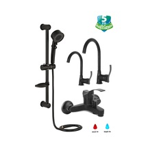 Dalgalı Kol Siyah Duş Seti Pervaneli Duş Başlığı Duş Çeşmesi Lavabo Mutfak Bataryası Siyah