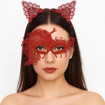 Alevin Zarafeti Kırmızı Dantel Maske Ve Taç Seti 4 Csm-5181-fc47f