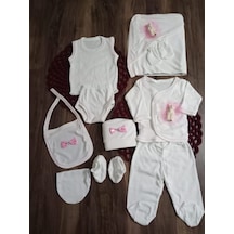 Petite Ponpon Baby 10 Lu Hastane Çıkışı Seti Ayıcık Baskılı Pembe Beyaz - Pembe