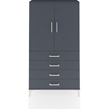 Arges Dolap Tek Raflı 4 Çekmeceli Tek Askılı 88x30x163 Antras... Antrasit