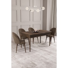 Calvin Barok Desen 80x132 Açılabilir Mdf Masa Yemek Odası Takımı, Mutfak Takımı 4 Adet Sandalye Kahverengi