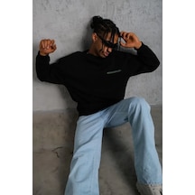 Modi Green Baskılı Erkek Modern Stil Siyah Sweat