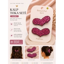 2'li Set Kalp Tasarımlı Işıltılı Taşlı Klips Saç Tokası - 6 Farklı Seçenek E